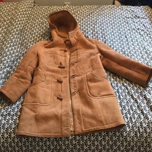 Shearling toggle coat with pockets, size 10